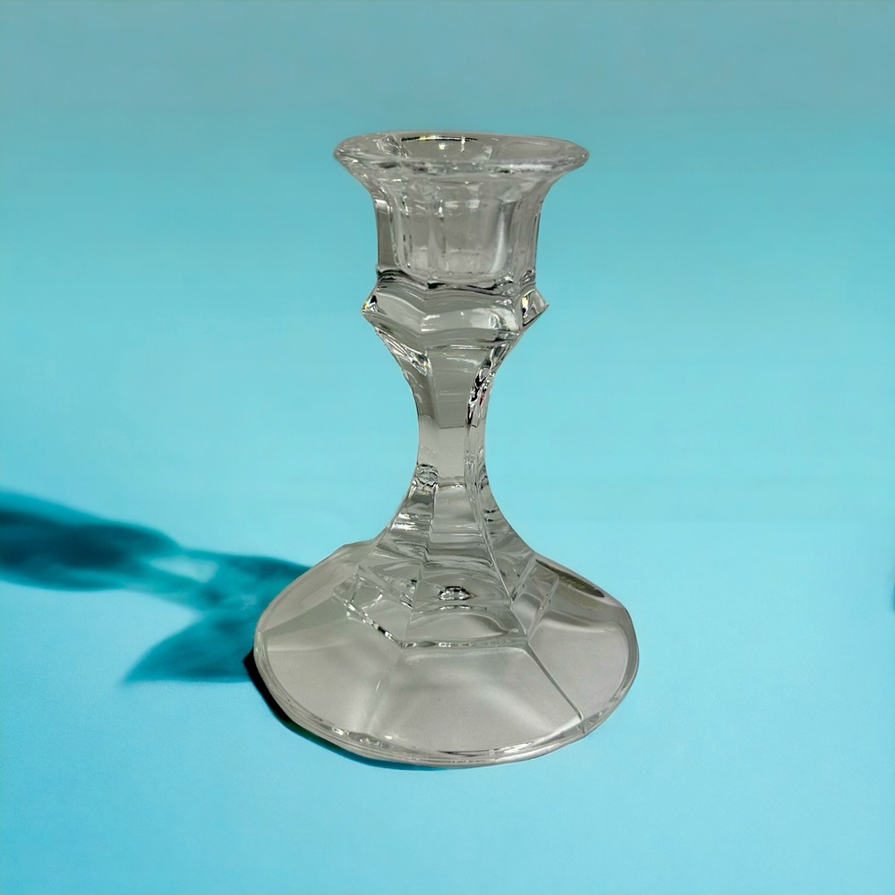 Vintage Libbey Lead Crystal Candle Holder 4-1/4 inches Tall Clear Glass Lead